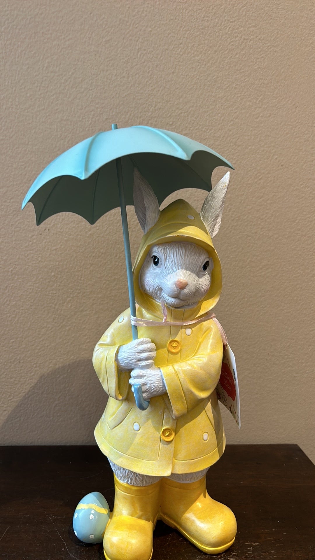 Cottontail Lane Easter Bunny With Umbrella Wearing Raincoat New 13.5” Tall