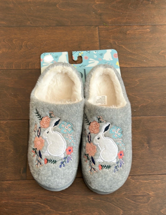 Kooba Adult Gray Ladies Slippers Spring Easter Bunny Floral