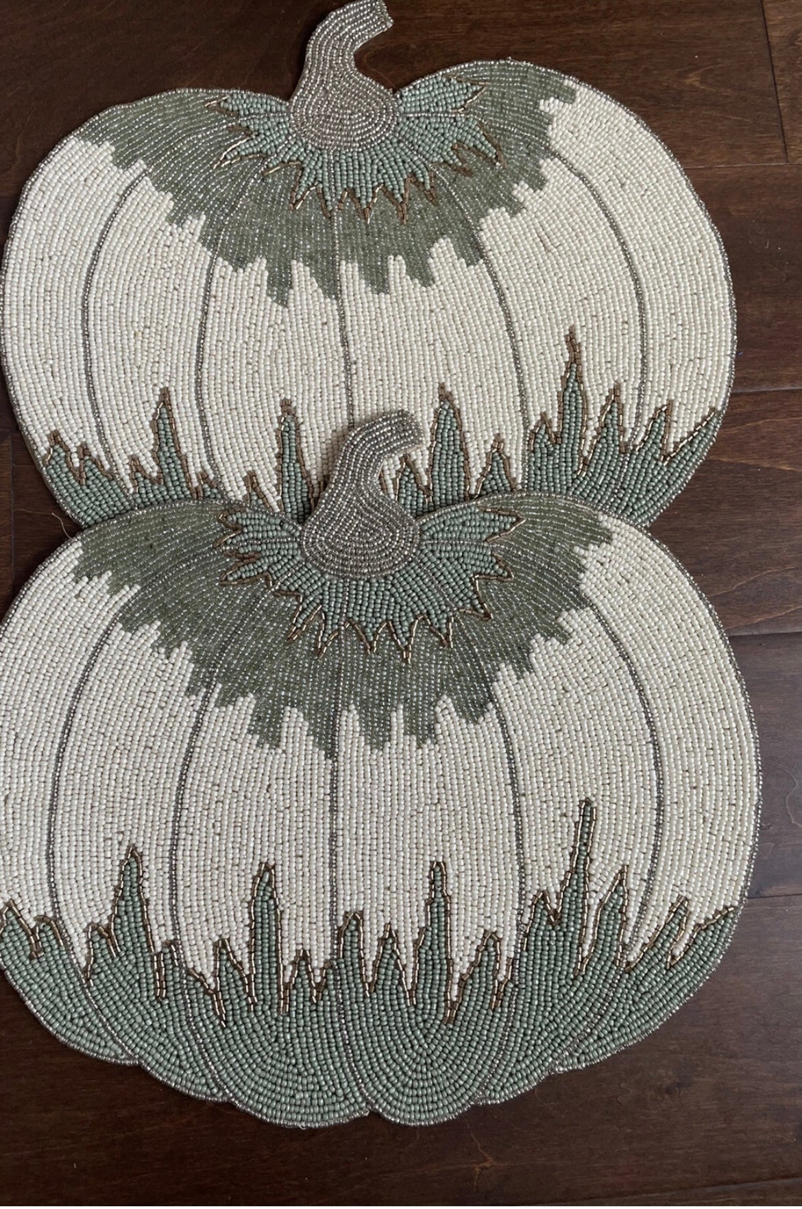 Nicole Miller Beaded Pumpkin Placemat Charger Centerpiece Set of 2 Fall 15" NEW