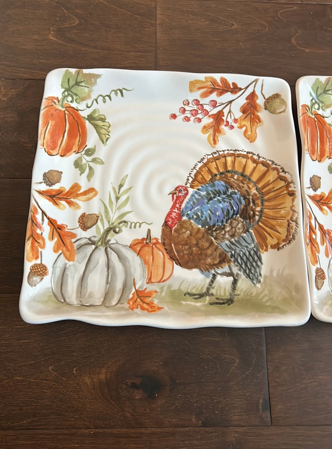 Maxcera Turkey Fall Thanksgiving Set Of 2 Dinner Plates Ceramic Square