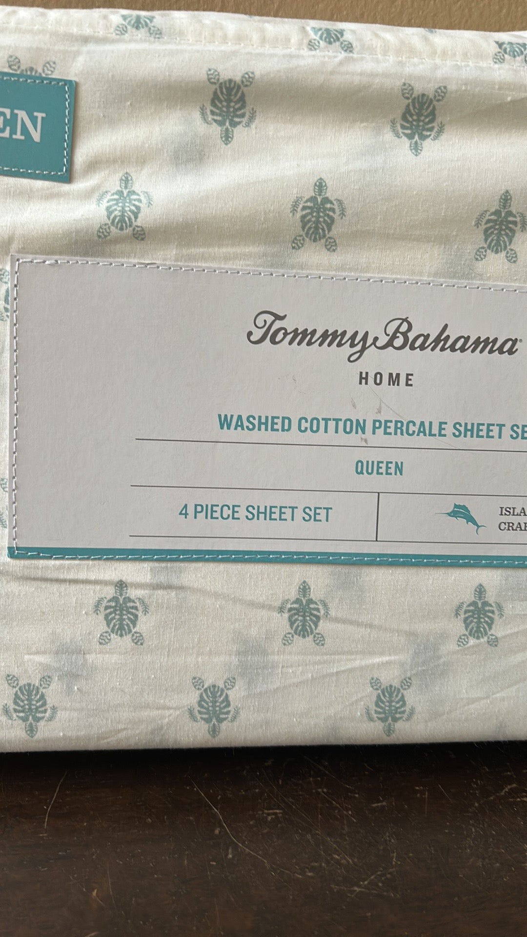 NEW 4pc Tommy Bahama Queen Set Tropical Turtle Cotton Percale New Nautical