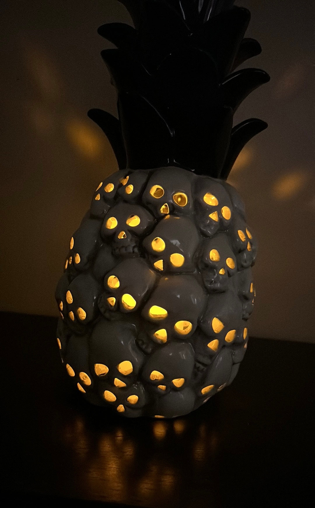 New Skull Face Pineapple Halloween Decor Tabletop Light Up 12” Tall