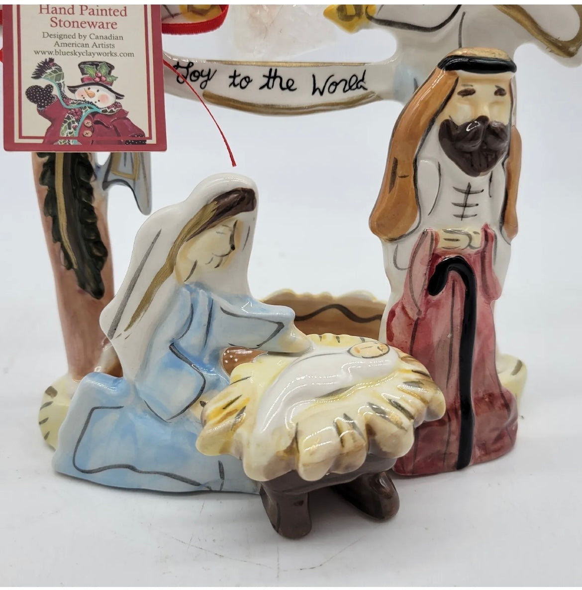 Blue Sky Clayworks Nativity Angels Joy to the World Tealight Candle Holder