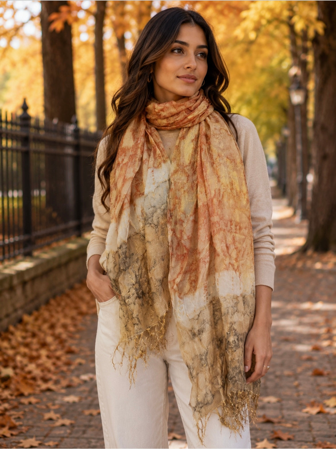 New Womens Metallic Shimmery  Tye Dye Fringed Scarf MultiColor 5000-3100