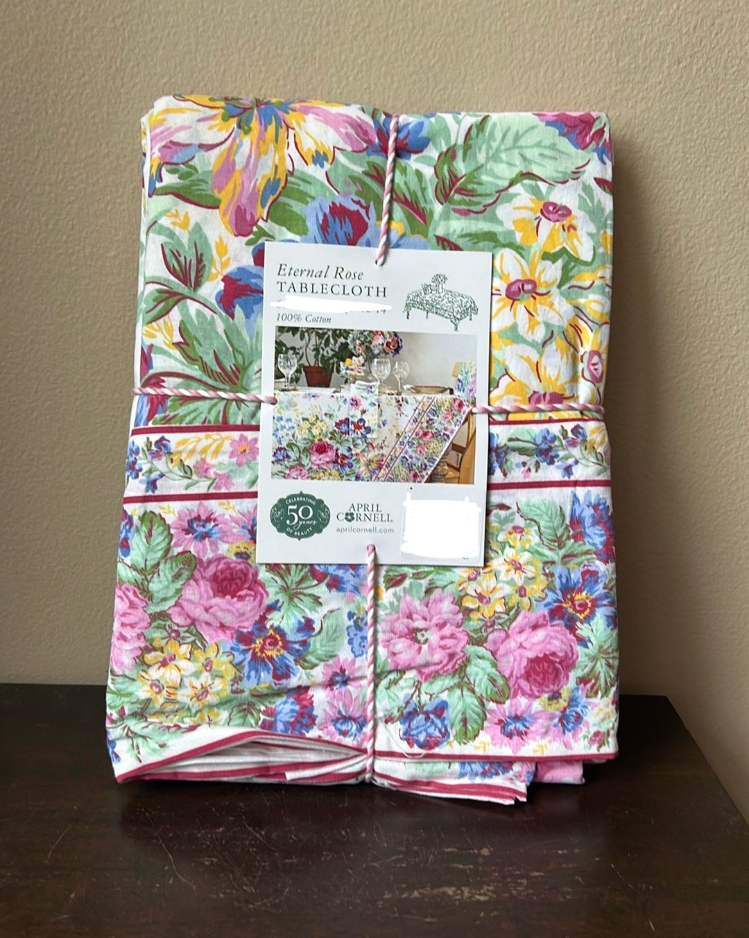 April Cornell Cotton Tablecloth Eternal Rose 60”Floral Spring New