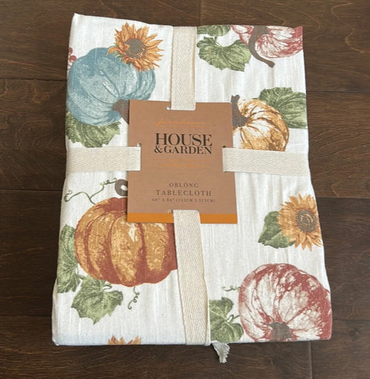 House & Garden Tablecloth 60”x84” Pumpkin Fall Thanksgiving New Sunflowers
