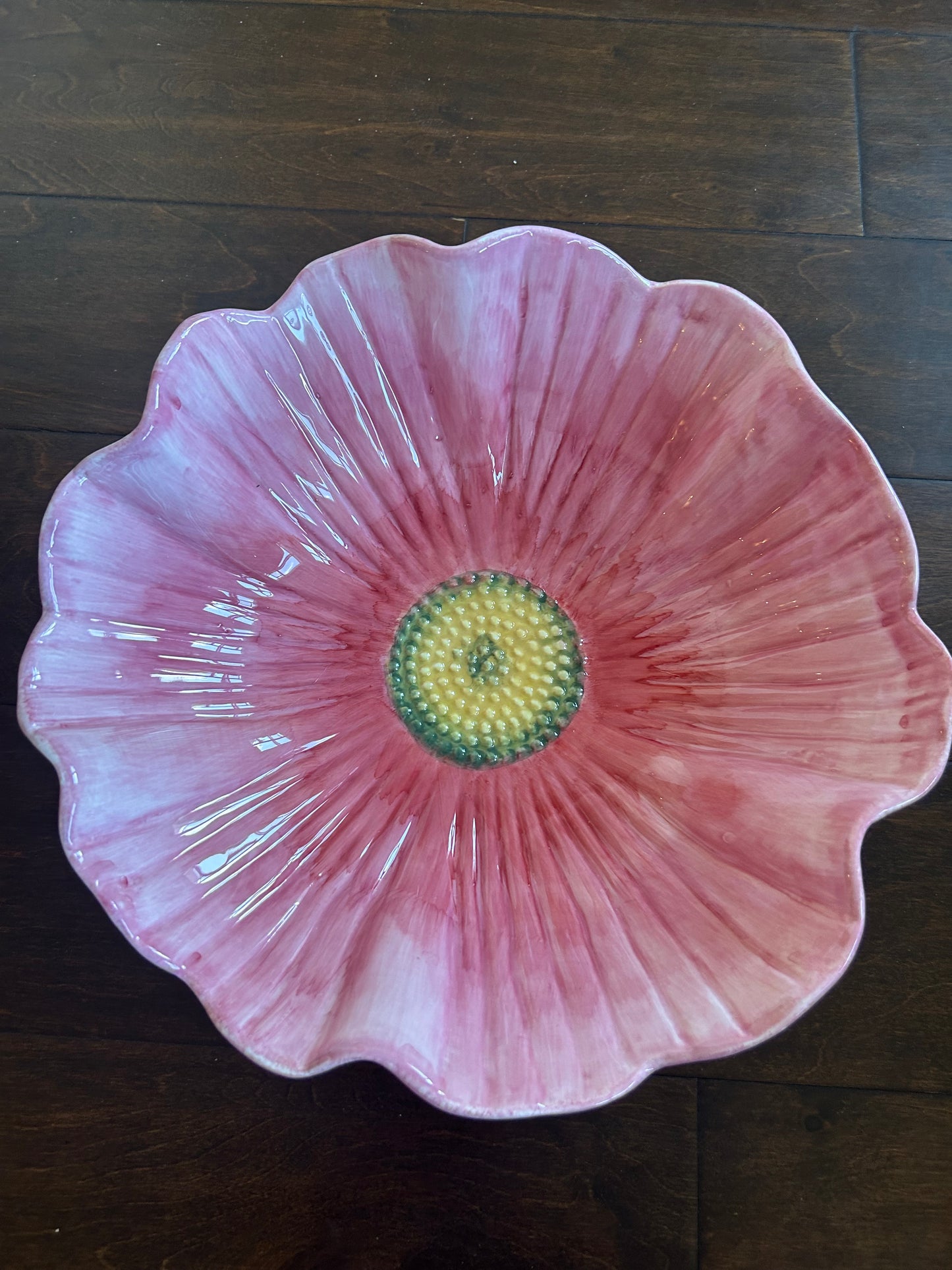 New Ceramic Pink Peony Serving Bowl Large 12”