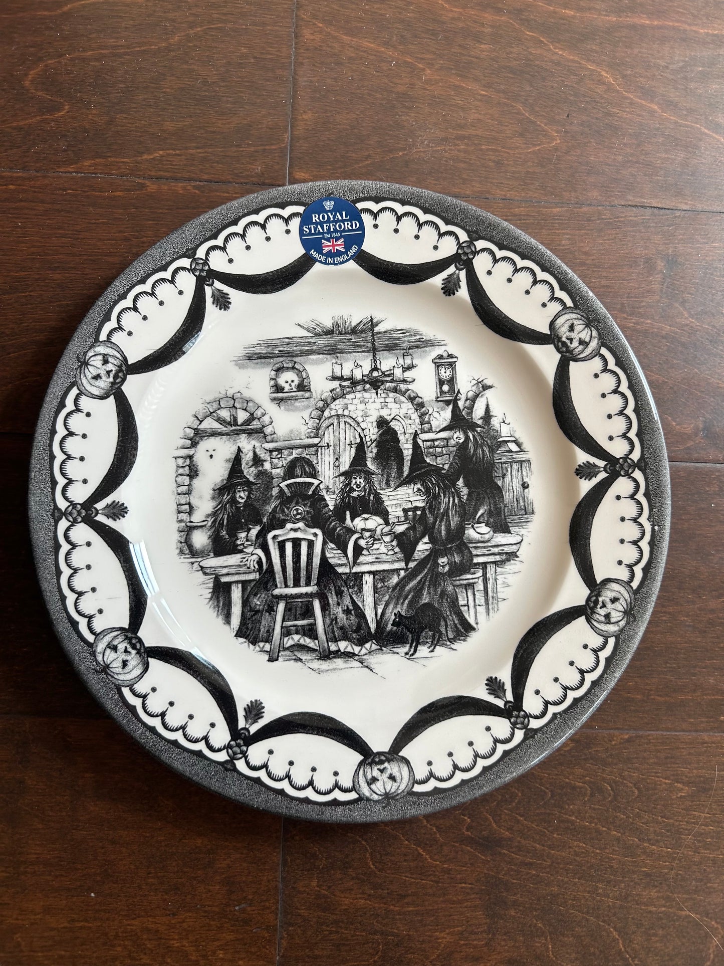 Royal Stafford set of 4 Witches Dinner Plates New Halloween Victorian