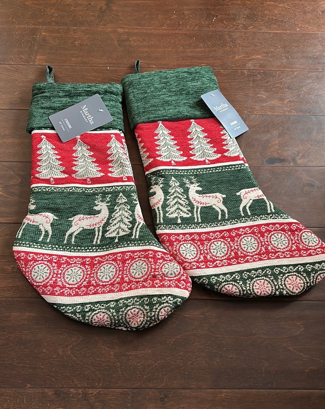 Martha Stewart Set Of 2 Reindeer Christmas Trees  Stockings 22”  New