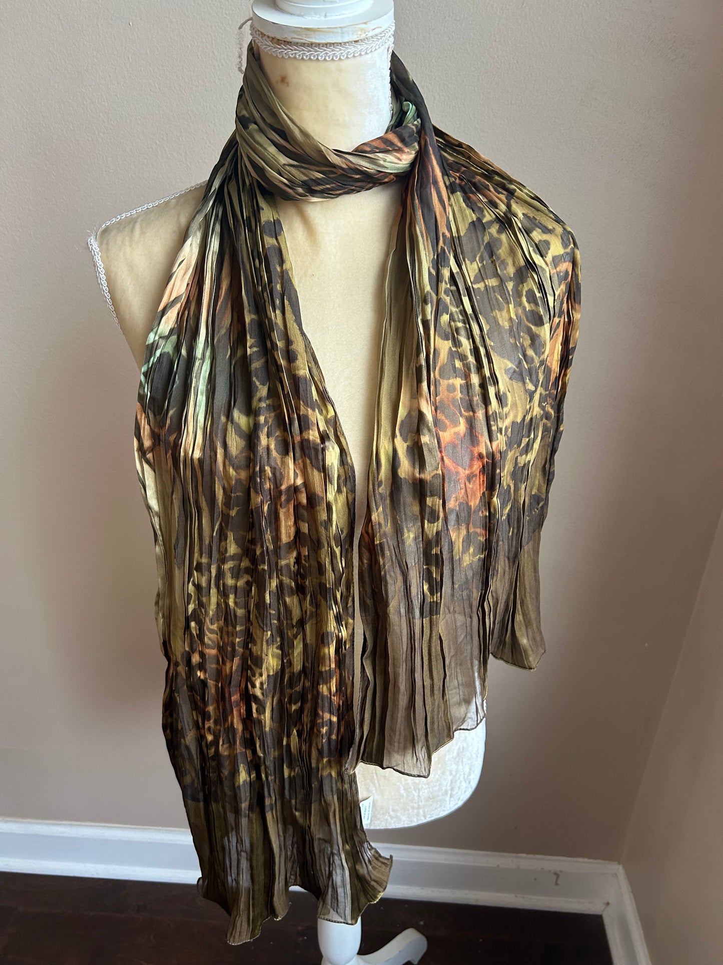 New Womens Pleated Animal Print Scarf MultiColor 5000-3100