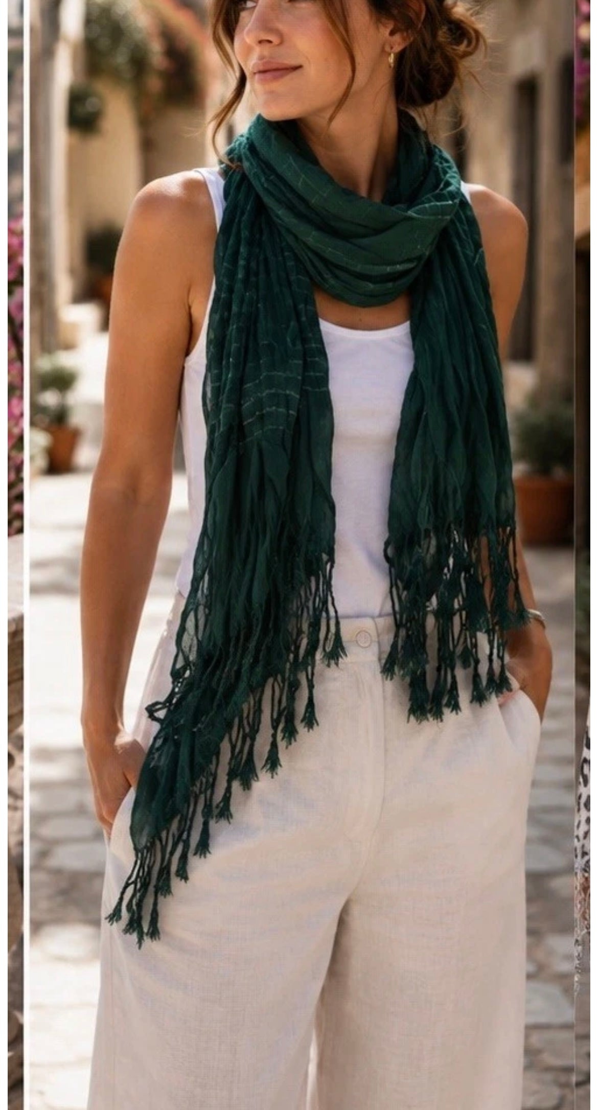 New York & Company Women’s Green Striped Scarf Fringed New 5000-3102