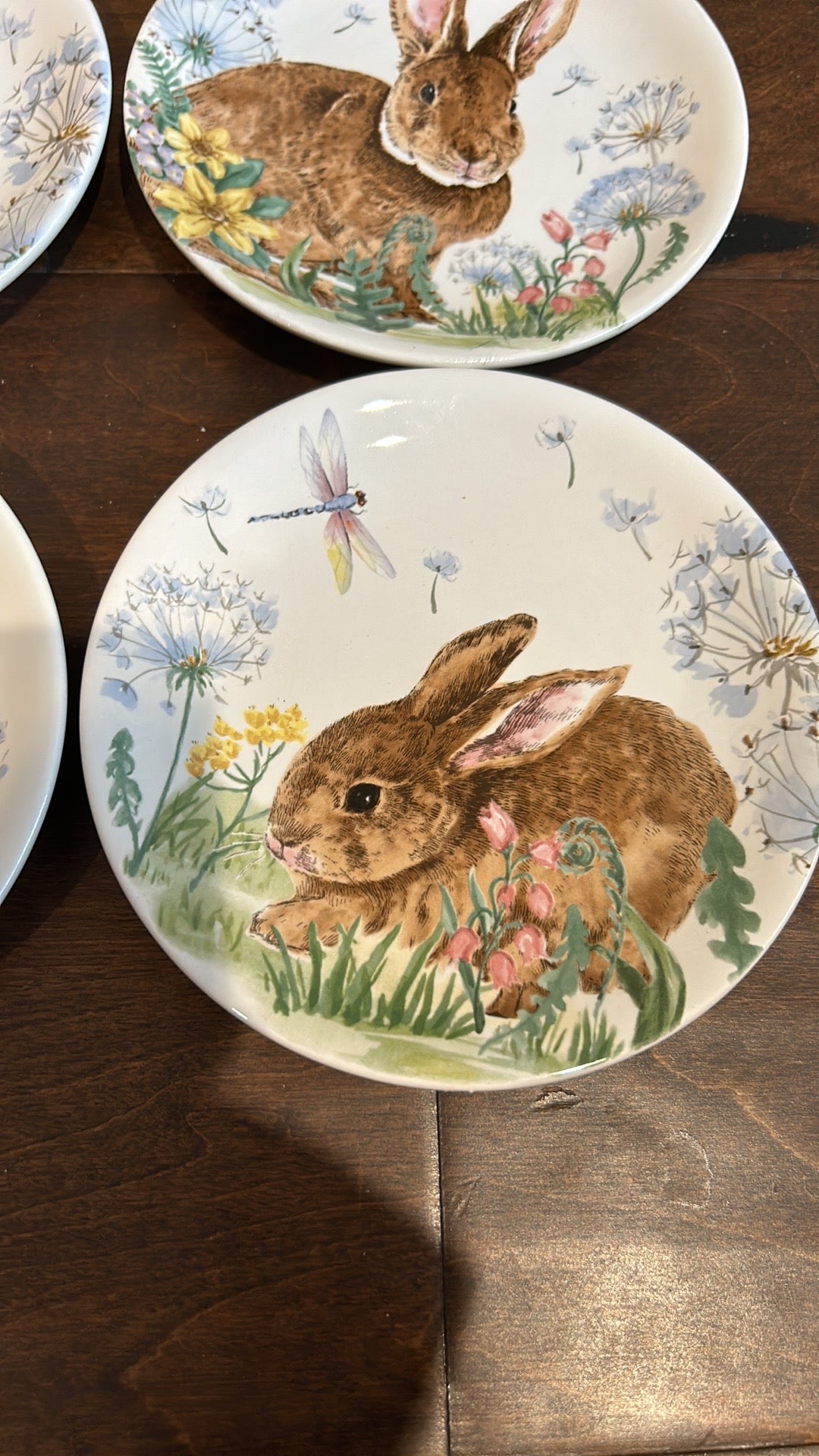 Set Of 4 Easter Bunny Spring Appetizer / Dessert Plates Floral New