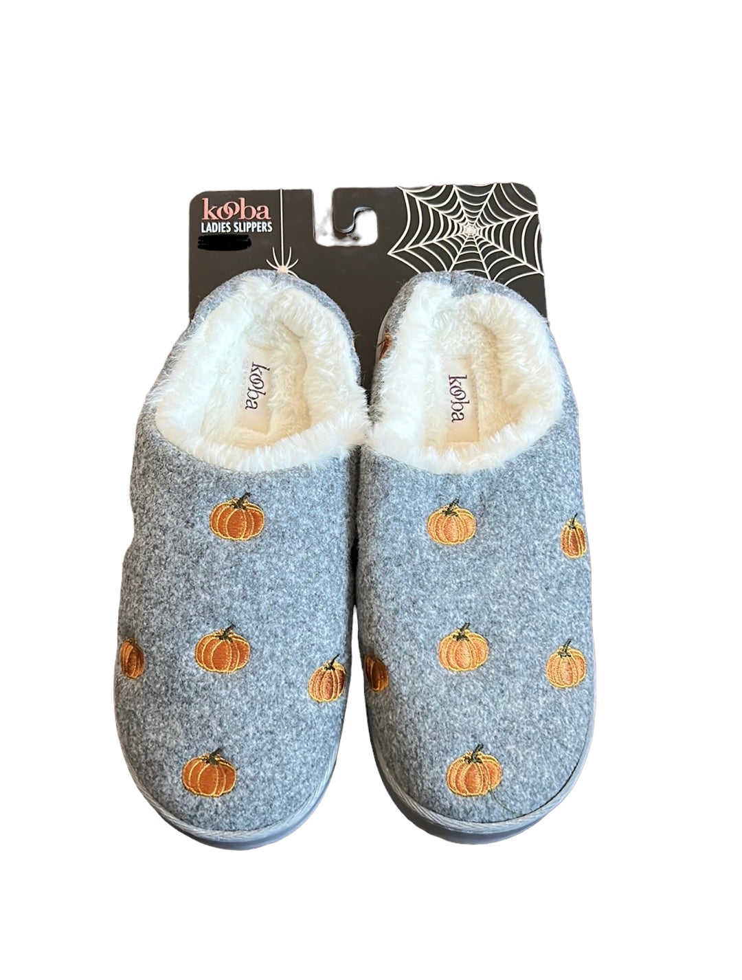 Kooba Adult Gray Faux Fur Ladies Slippers Fall Pumpkins