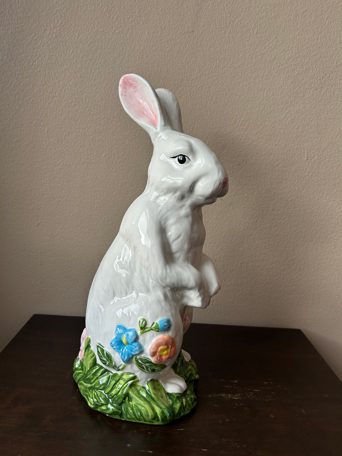 Cute Ceramic Bunny Rabbit Easter Floral Tabletop Figurine New 13” Tall