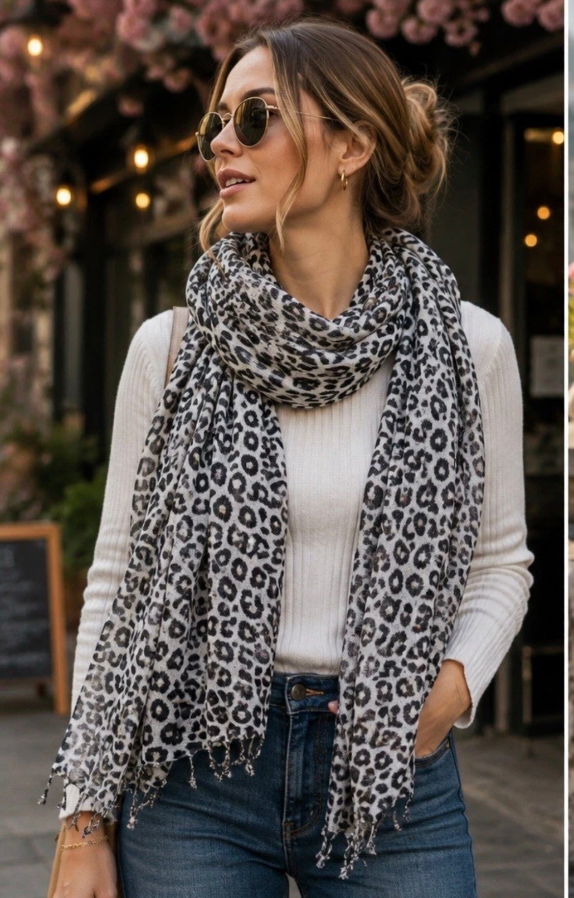 New Womens Metallic Shimmery  Animal Print Fringed Scarf MultiColor 5000-3100