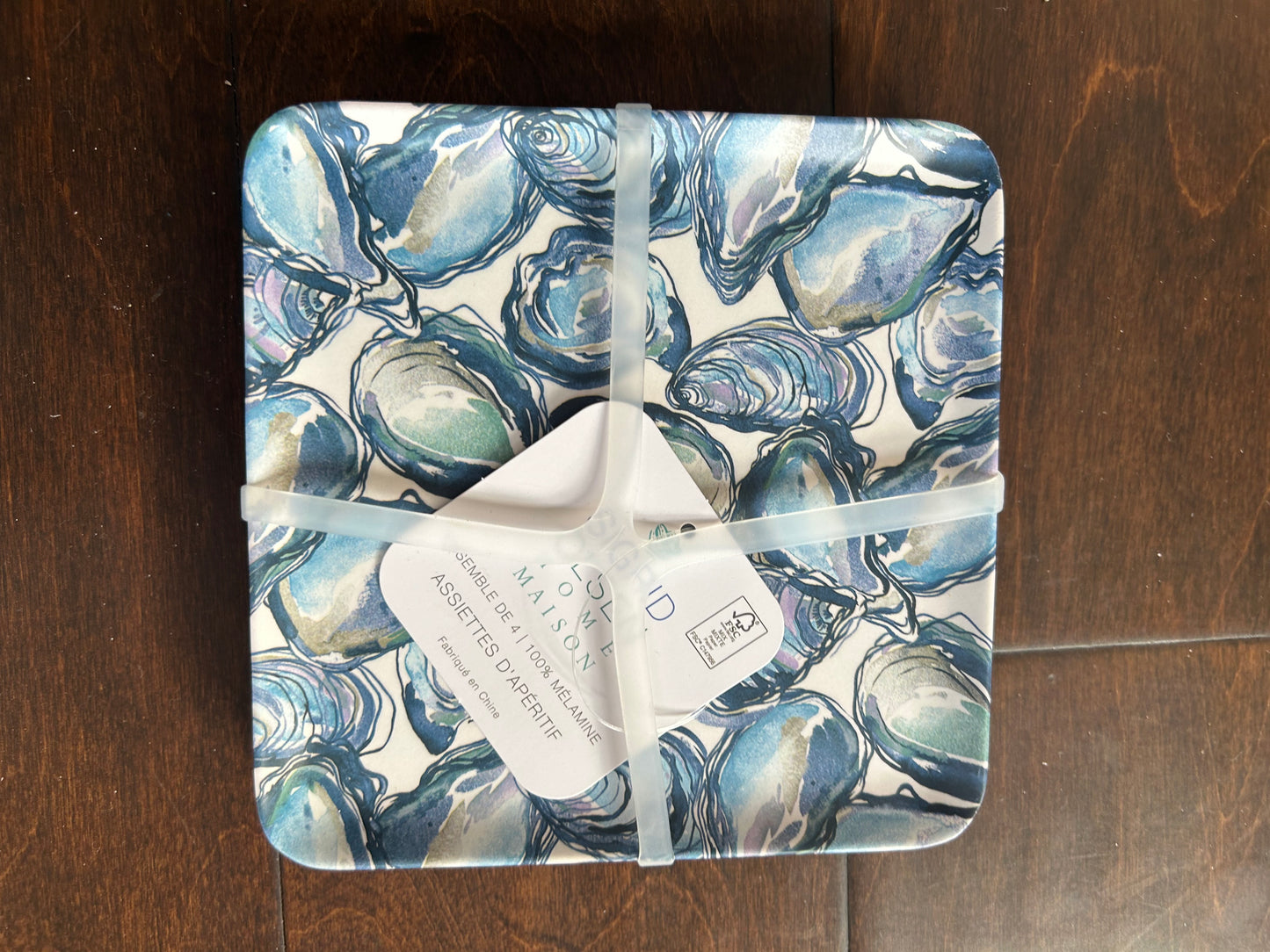 Sigrid Olsen Oyster Melamine Set Of 4 Appetizer Plates Nautical 6” Square