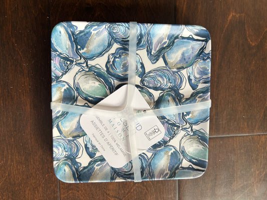 Sigrid Olsen Oyster Melamine Set Of 4 Appetizer Plates Nautical 6” Square