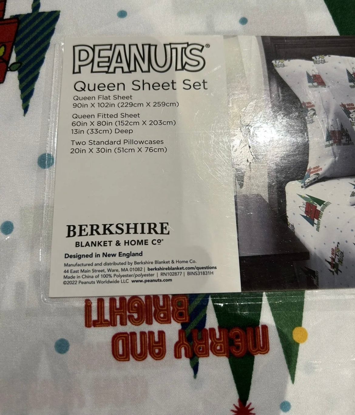 Berkshire Peanuts Snoopy Queen 4 Piece Sheet Set New Christmas Holiday