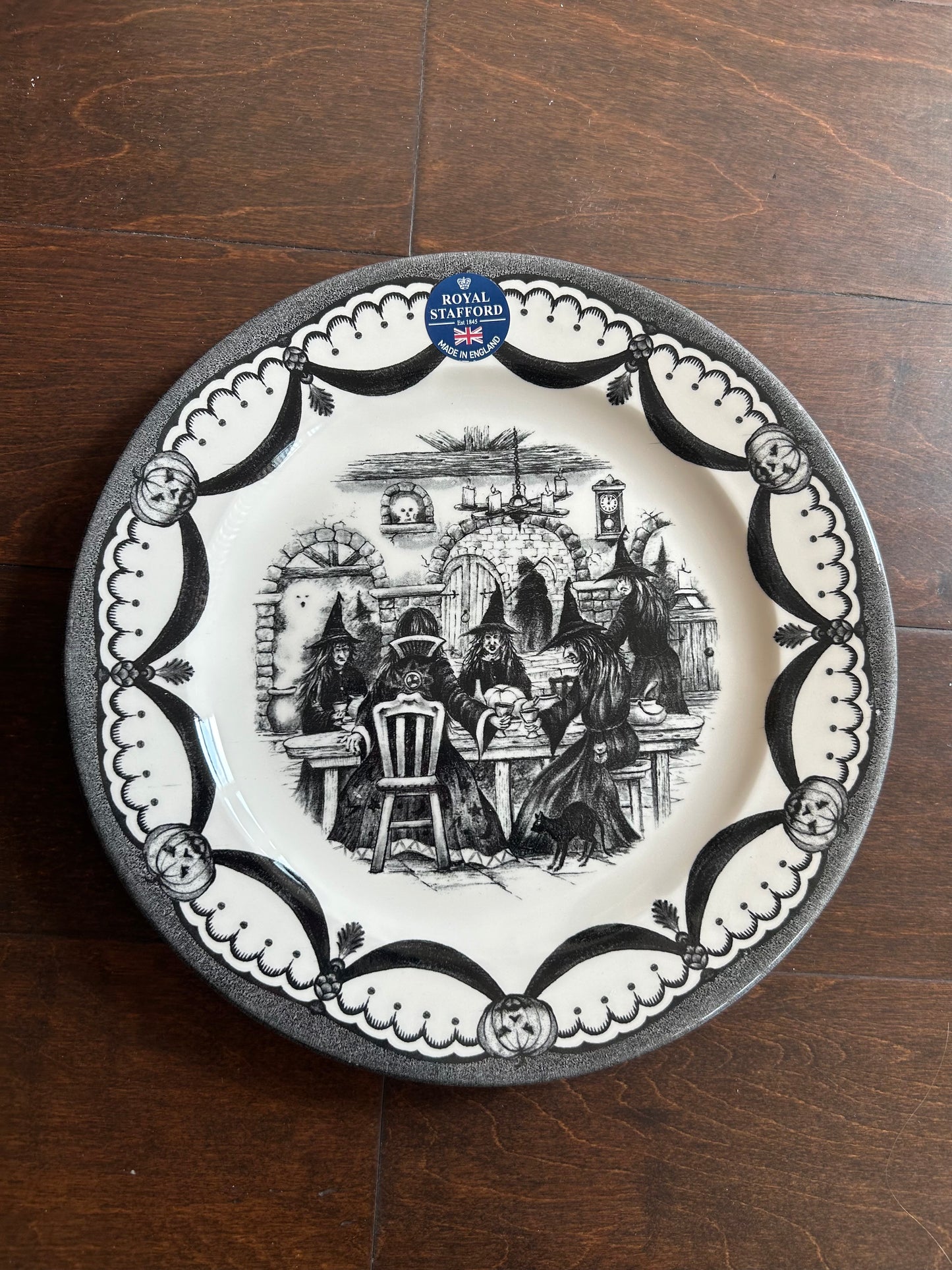 Royal Stafford set of 4 Witches Dinner Plates New Halloween Victorian