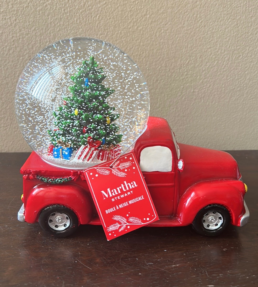 Martha Stewart Red Truck With Christmas Tree Musical Snowglobe New