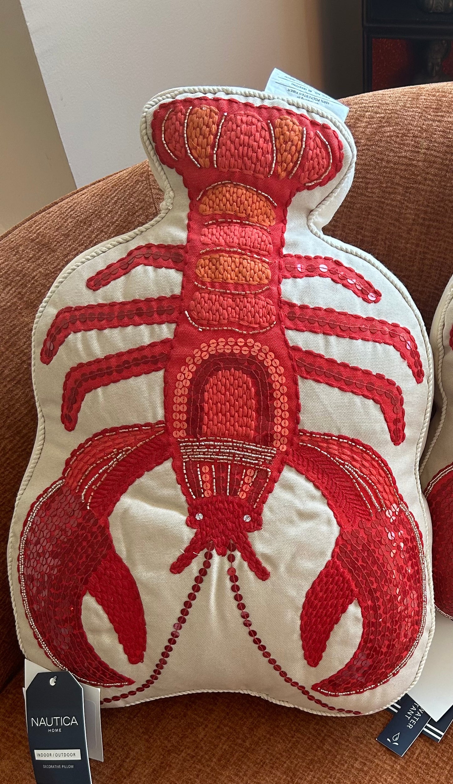 Nautica Set Of 2 Lobster Pillows Decorative New Embroidered Beaded