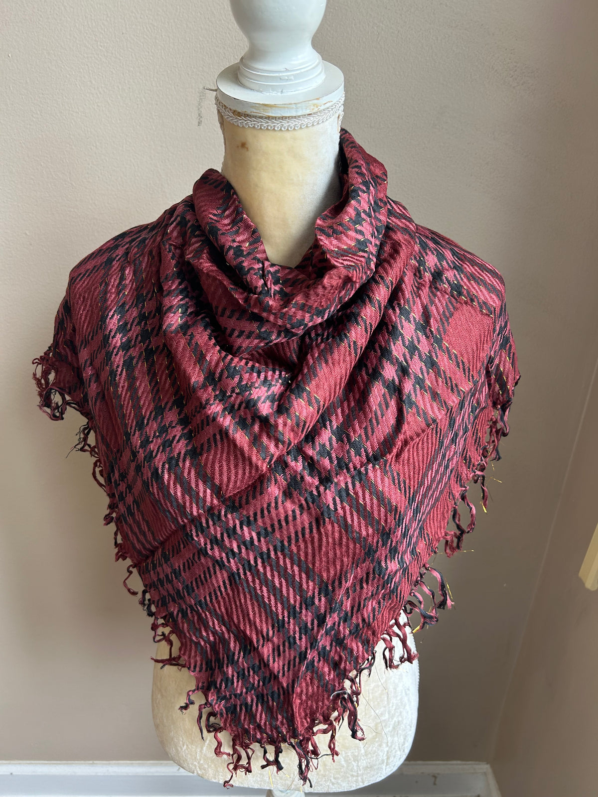 New Womens Scarf Multicolor  Plaid Lurex Fringed 5002-3102