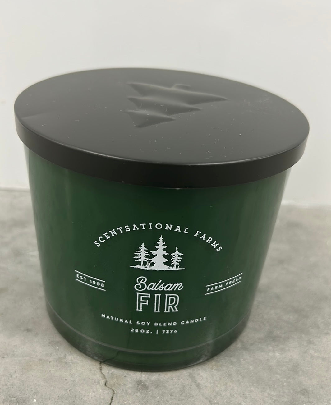 Scentsational Balsam & Fir Christmas Candle Soy Wax Blend 26 Oz Green Glass Jar