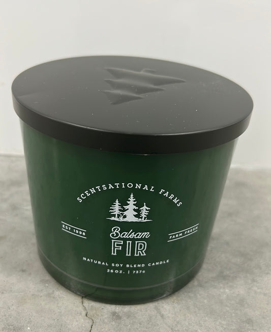 Scentsational Balsam & Fir Christmas Candle Soy Wax Blend 26 Oz Green Glass Jar