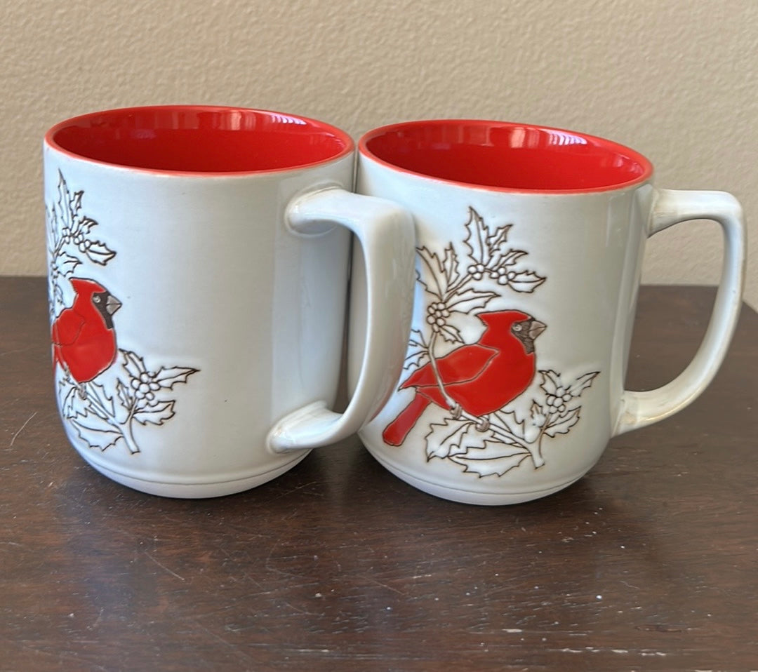 Set of 2 Spectrum Red Cardinal Christmas Stoneware Coffee Mug New