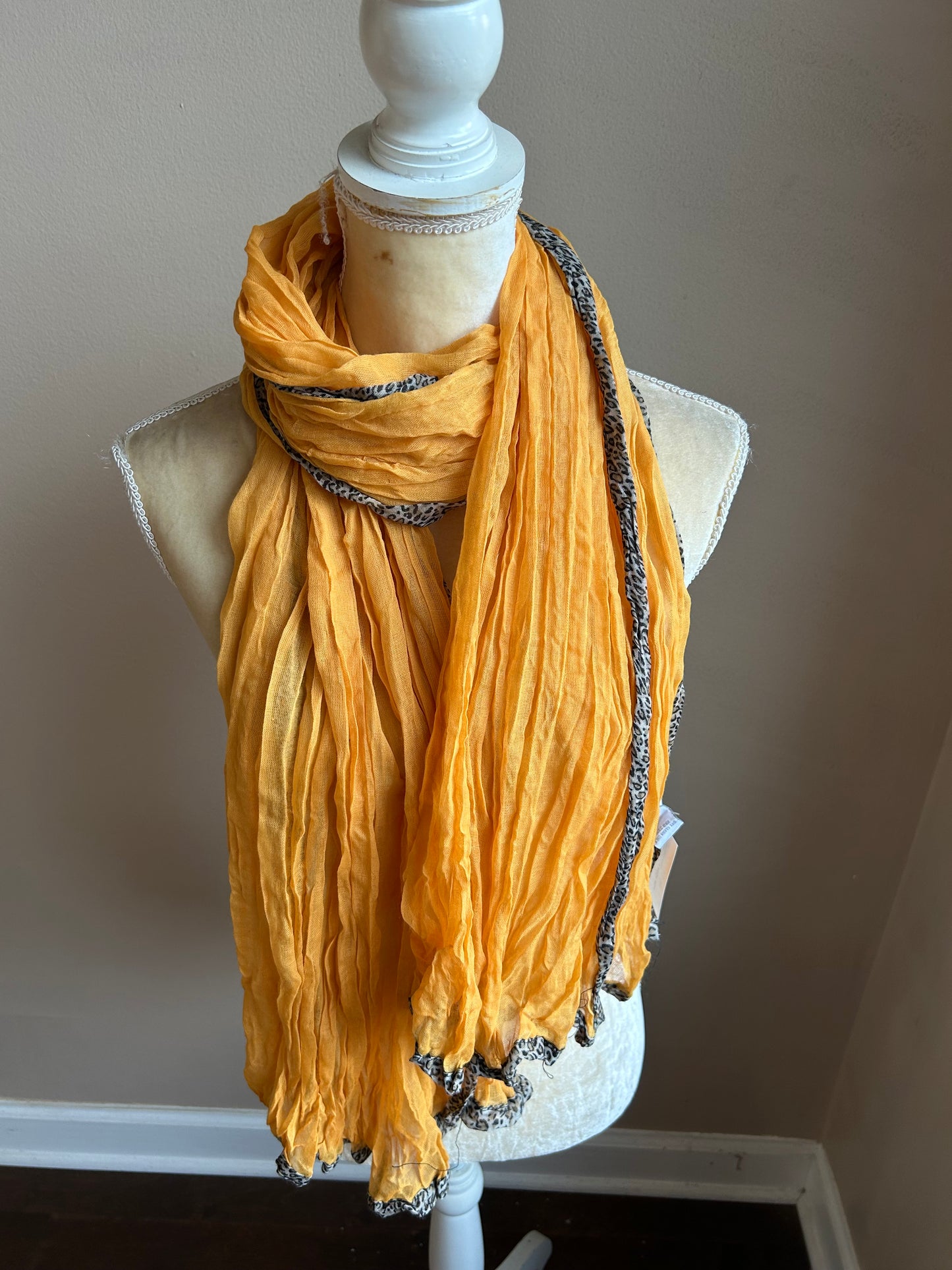New York & Company Womens Mustard Yellow Scarf  Animal Print Edge New 5000-3102