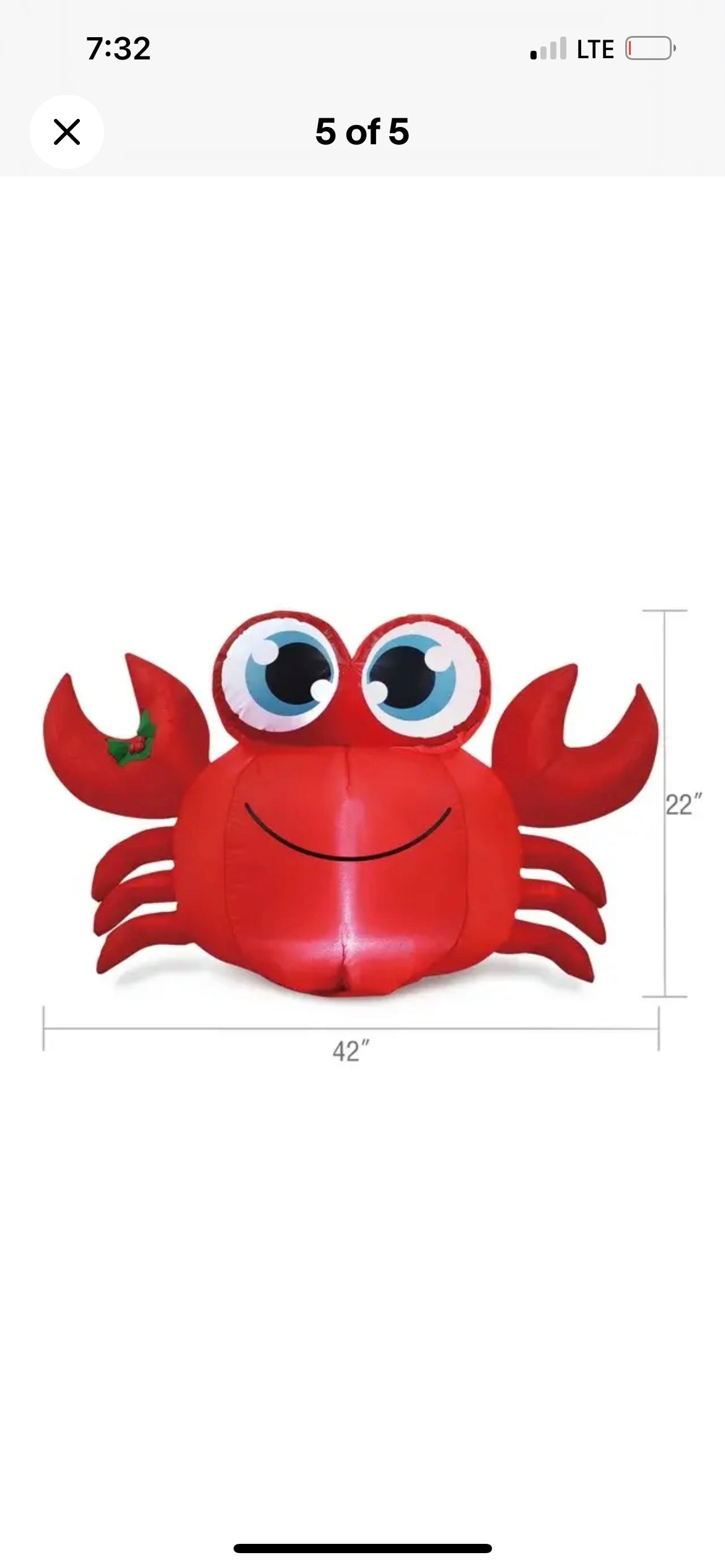 Holiday Time Christmas Crab With Holly & Berries Airblown Inflatable 3.5' New