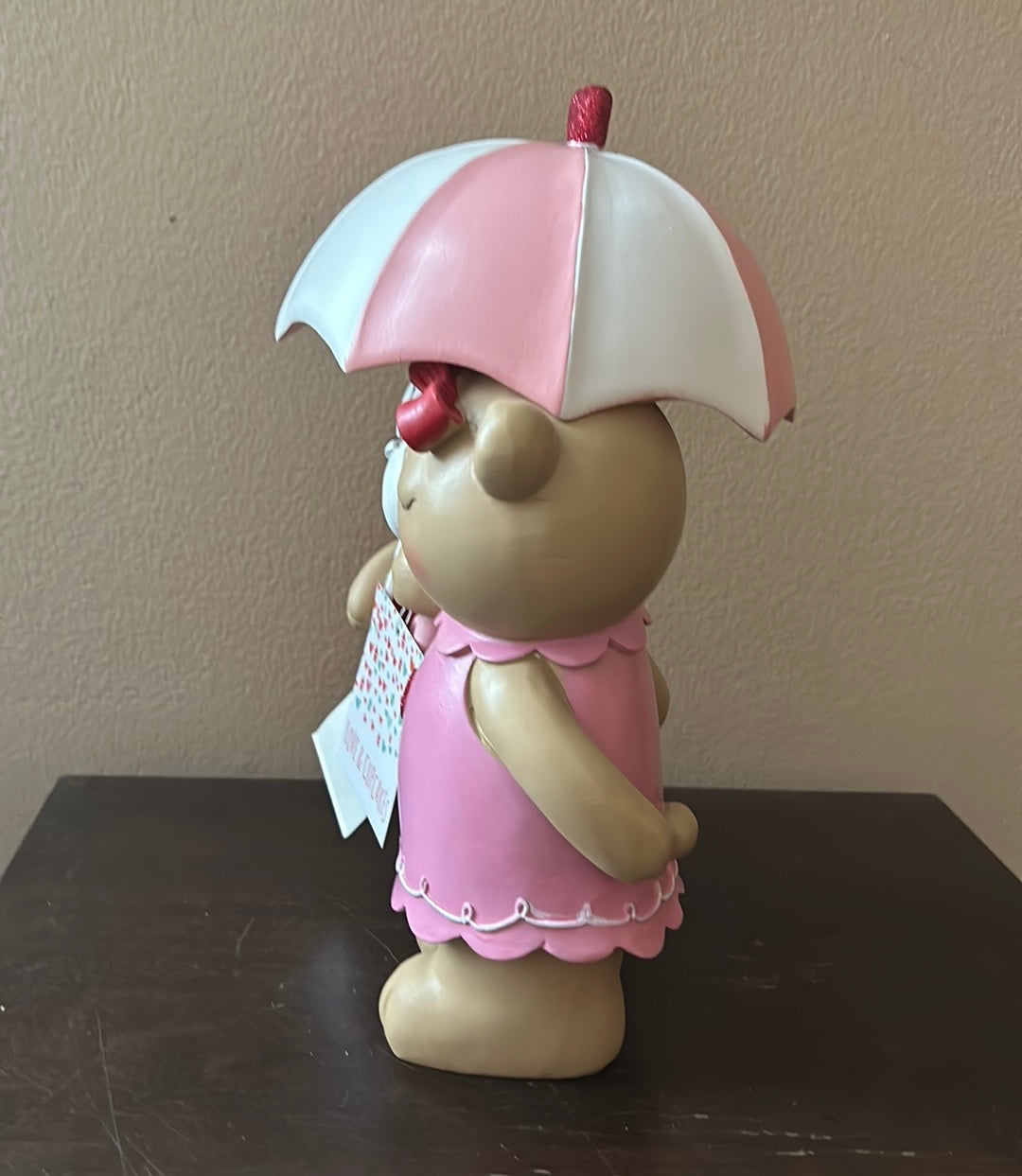 Cute Teddy Bear Couple Under Umbrella Figurine Valentines Day