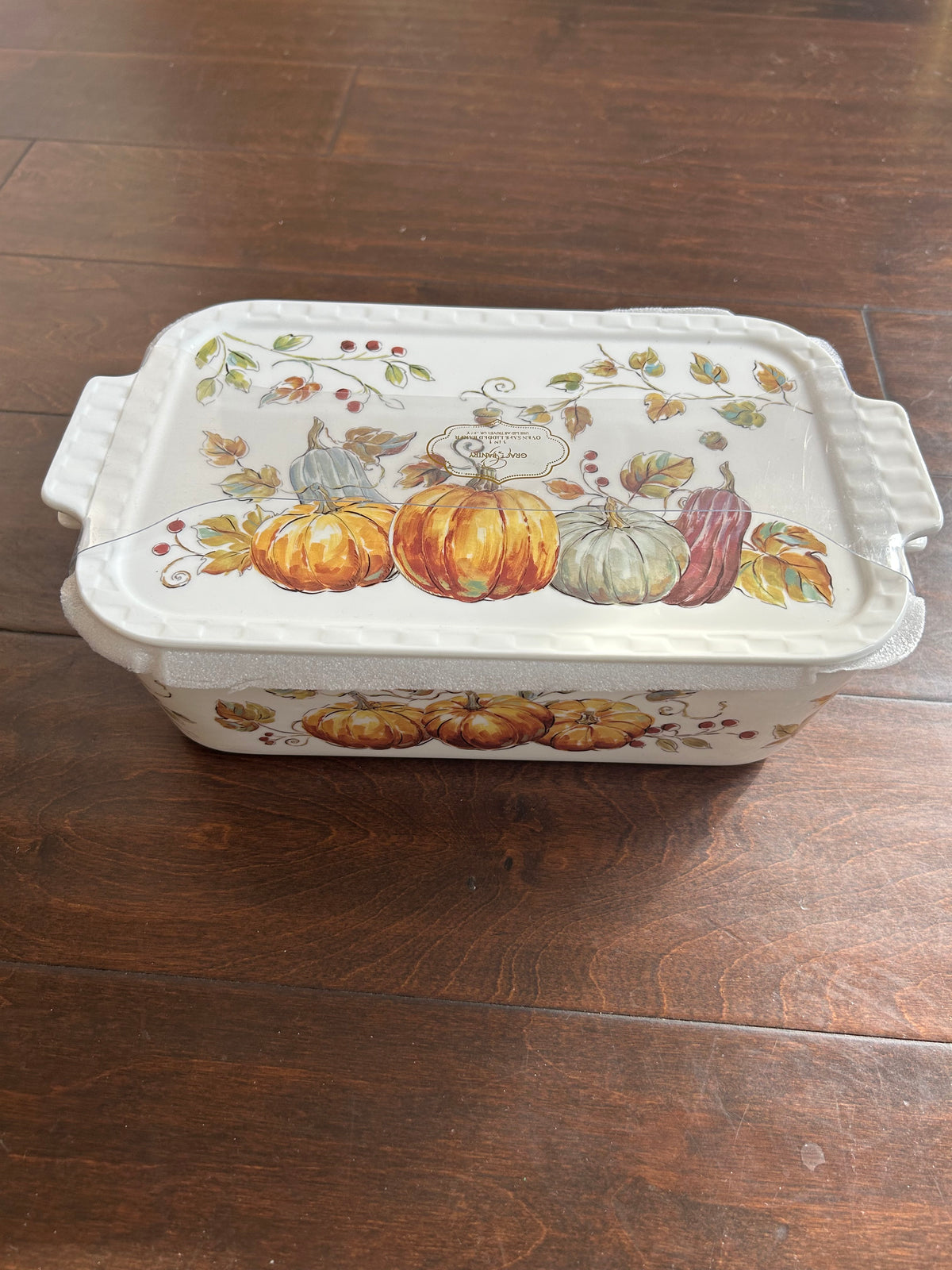Grace Pantry Pumpkins Rectangular Porcelain Casserole Baking Dish & Lid New