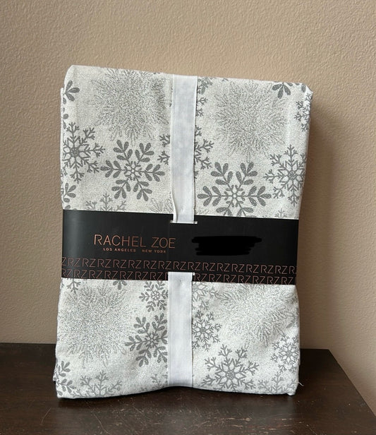 Rachel Zoe Tablecloth Christmas Oblong New 60”x84” Snowflakes Shimmery