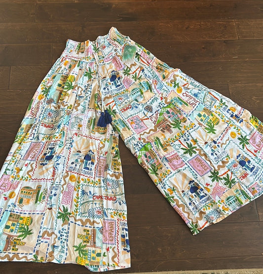 True Destinations Resort Wear Flare Pants Coverup New Tropical Palm Trees