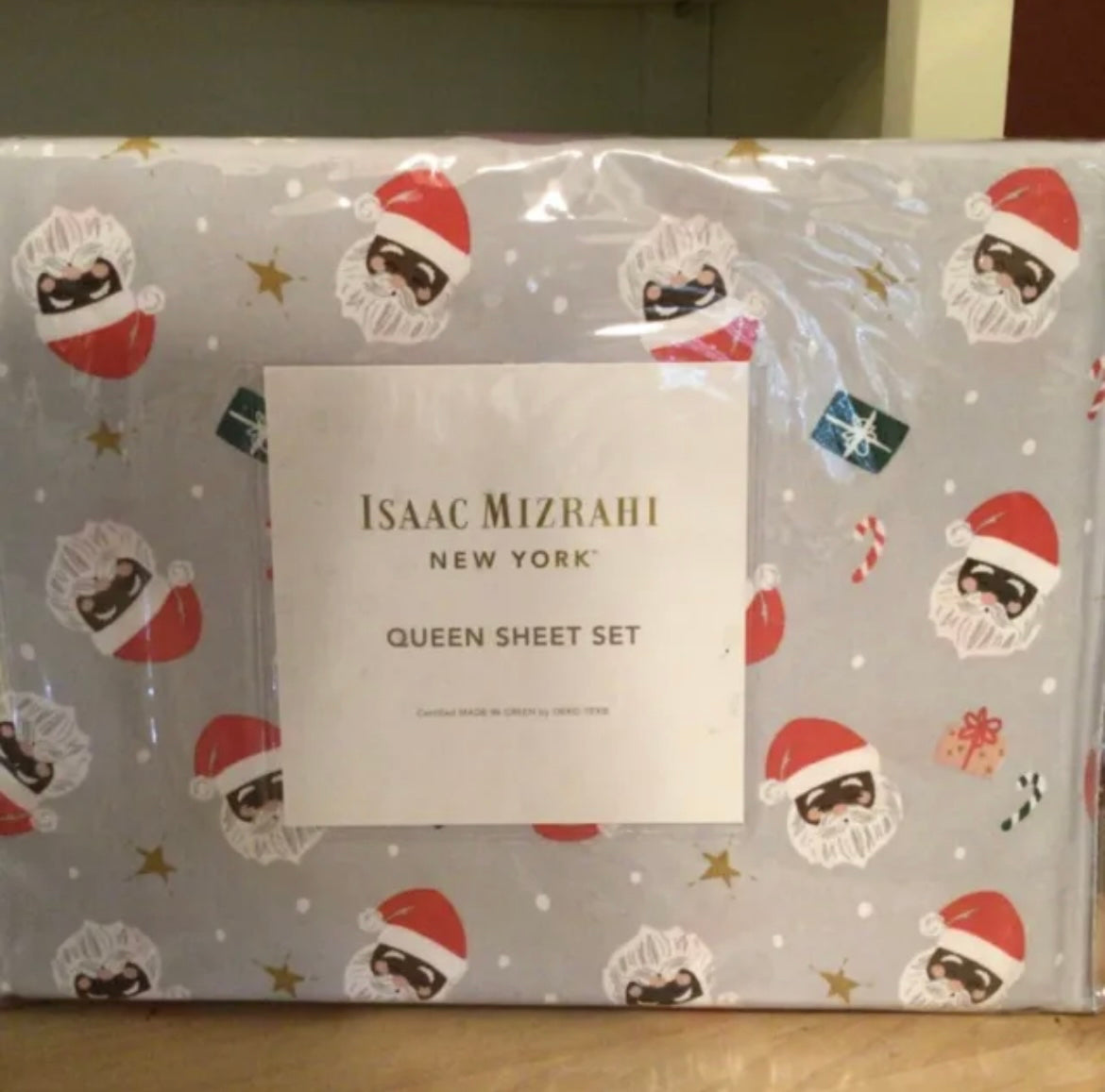 Isaac Mizrahi African American Santa Face Holiday  Queen Sheet New