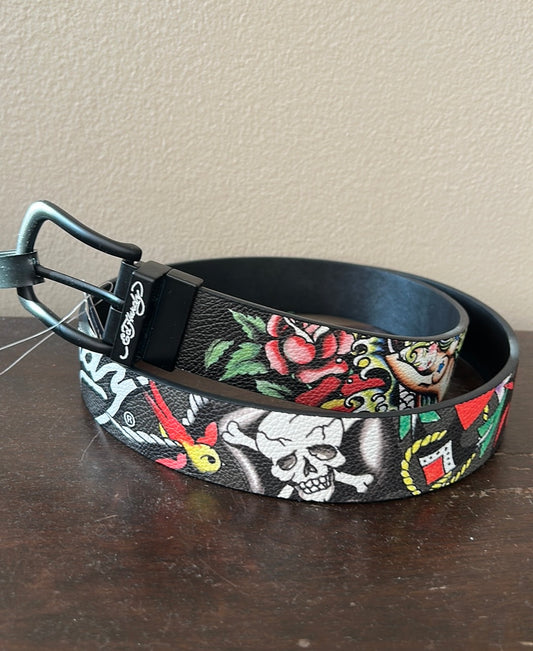 Ed Hardy Men's Finest Tattooing Reversible Belt New