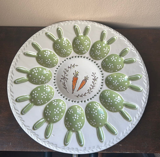 Potters Studio Easter 12 Deviled Egg Serving Tray Platter Bunny New