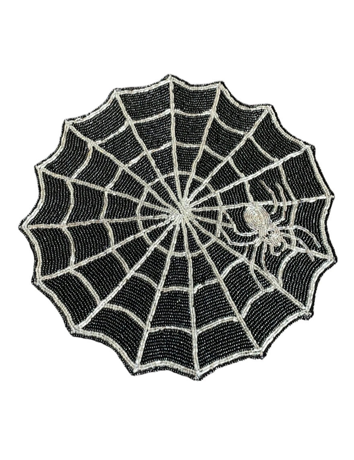 New Spider Web Placemat Decor Accent Silver Black Halloween Beaded Charger