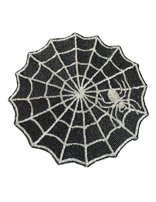 New Spider Web Placemat Decor Accent Silver Black Halloween Beaded Charger