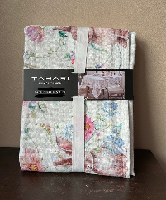 Tahari Tablecloth 60”x 104” Spring Garden Easter Eggs Floral New Shimmery