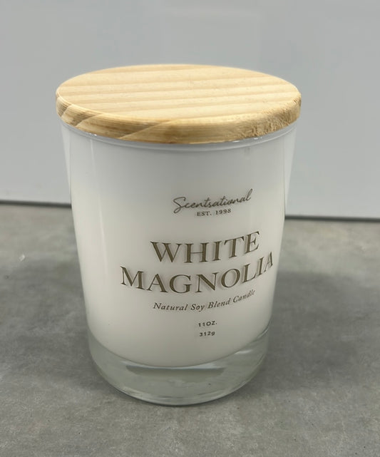 Scentsational Candle White Magnolia Jar 11 Oz Wood  Lid