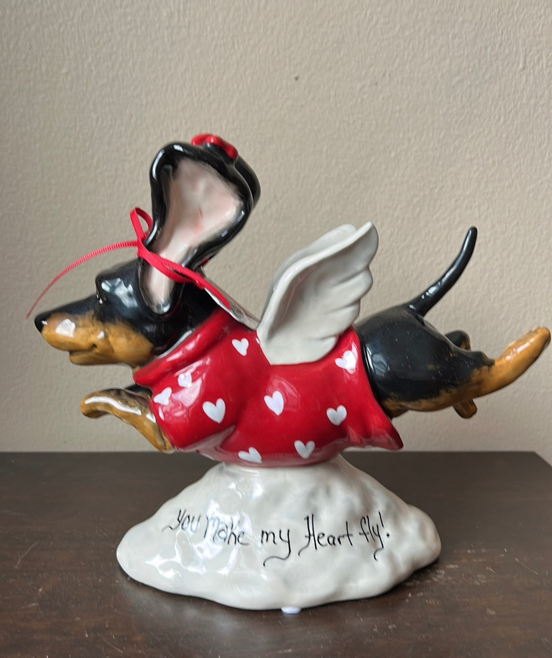 Blue Sky Clayworks Valentine’s  Dachshund YOU MAKE MY HEART FLY 10” Figurine NEW