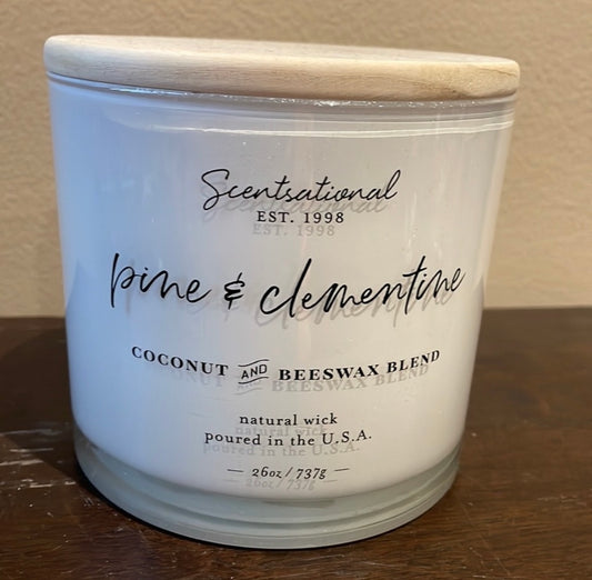 Scentsational Pine & Clementine Candle Large Glass Jar 26oz Coconut Beeswax