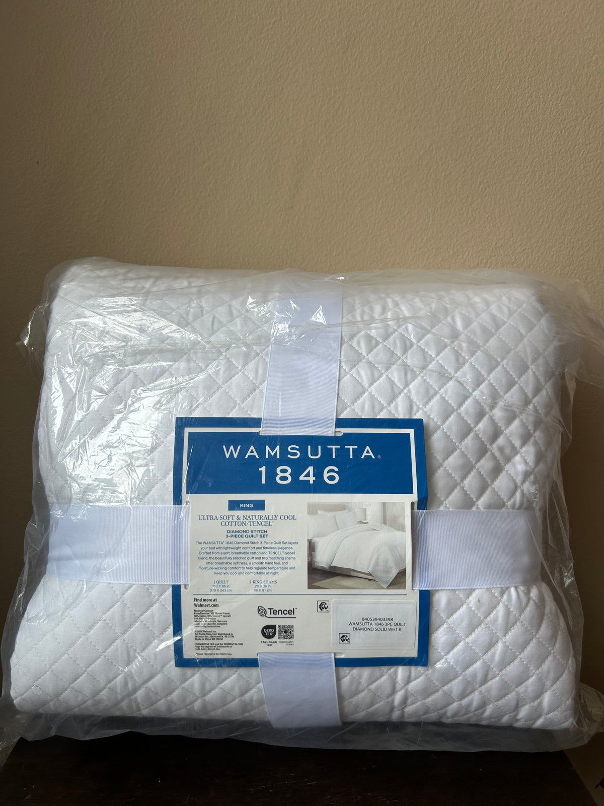 New Wamsutta 1846 King Quilt 3 pc Set White covertlet bedspread  Diamond Stitch