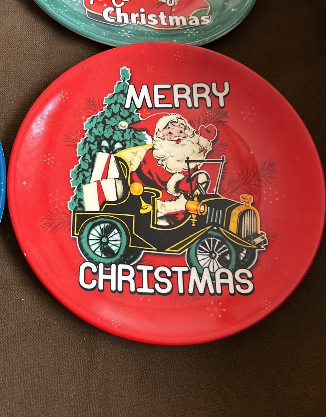 MR CHRISTMAS 4 Pc PLATES Santa Snowman Retro Ceramic 90th Anniversary New