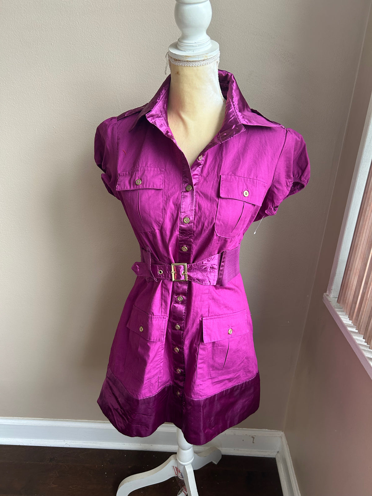 Cute tunic style Shirt Magenta dress with belt Sz M Cargo (GSC)