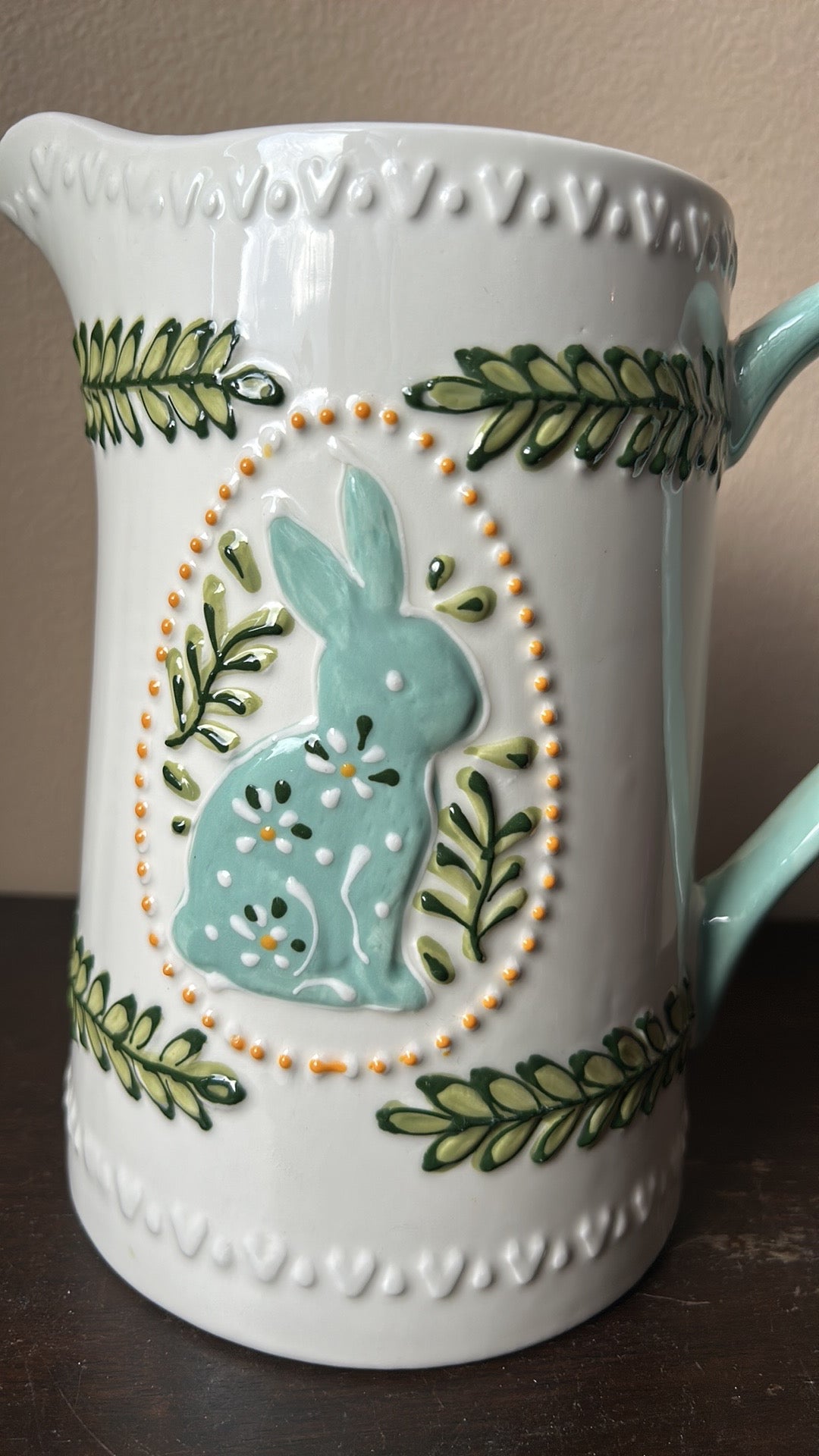 Potters Studio Pitcher Easter Sprung Floral Bunny Rabbit Ceramic New 8.5” Tall