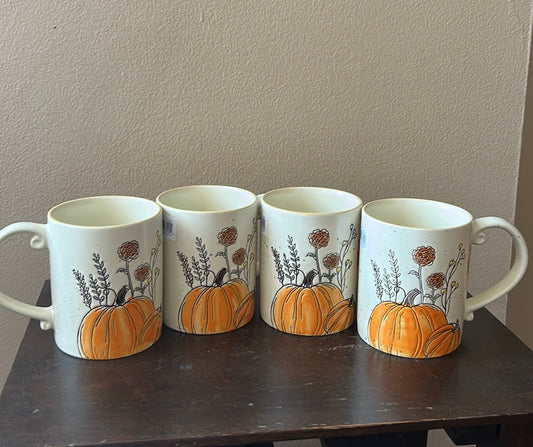 Spectrum Designz Fall Thanksgiving Pumpkin Floral Ceramic Mugs/Cups Set of 4