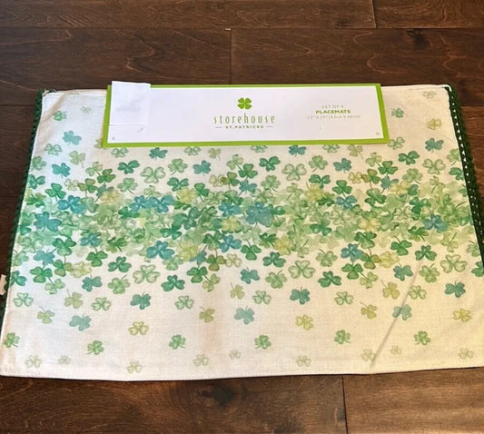 Storehouse St Patricks Day Set Of 4 Placemats Green Clover Irish New